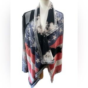 T-Party Women's Tie Dye Americana Western American Flag Long Sleeve Cardigan  M